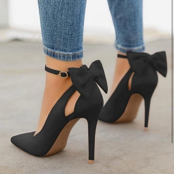Shoes - Elegant Black Bow Tie Stiletto Heels